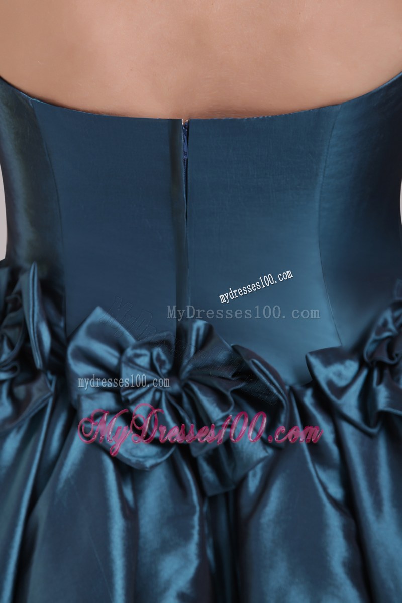 A-Line Strapless Peacock Green Bridesmaid Dress Mini-length Bowknots