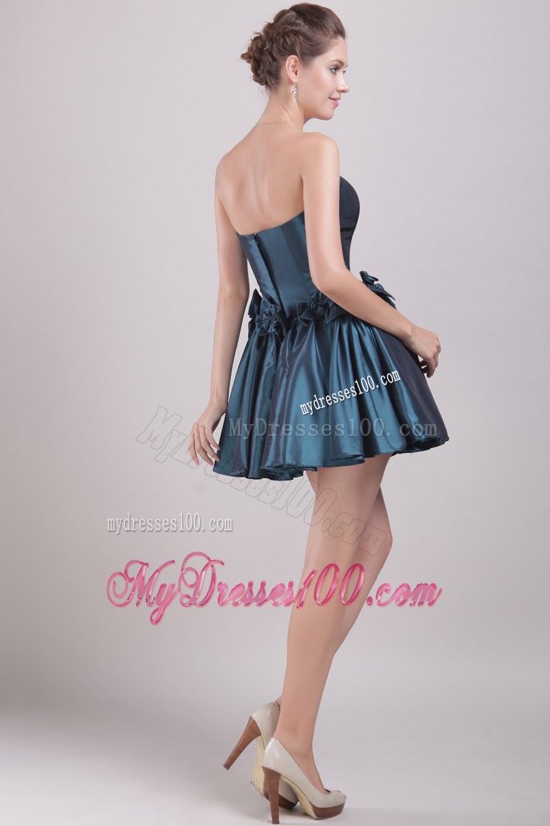A-Line Strapless Peacock Green Bridesmaid Dress Mini-length Bowknots