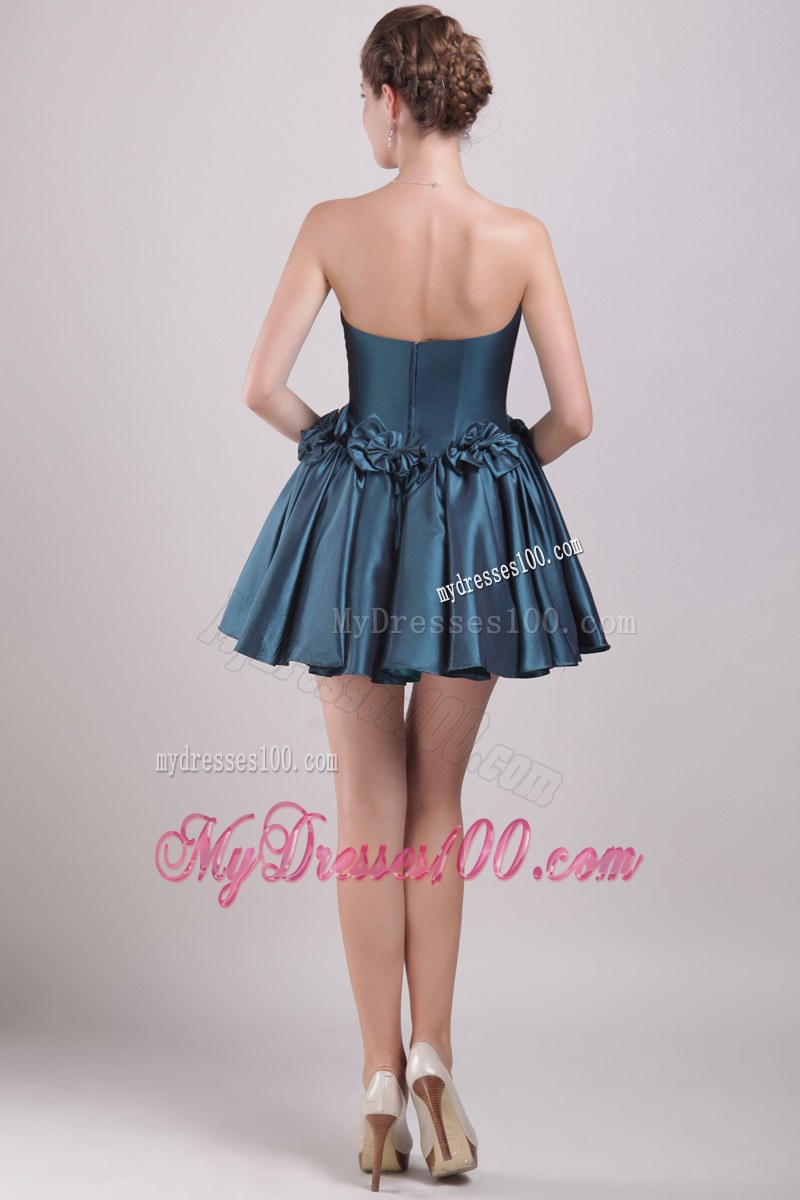 A-Line Strapless Peacock Green Bridesmaid Dress Mini-length Bowknots