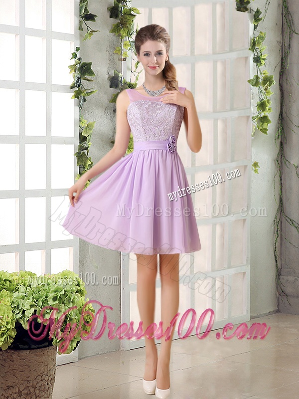 Perfect Ruching Lilac Bridesmaid Dress with Hand Made Flower