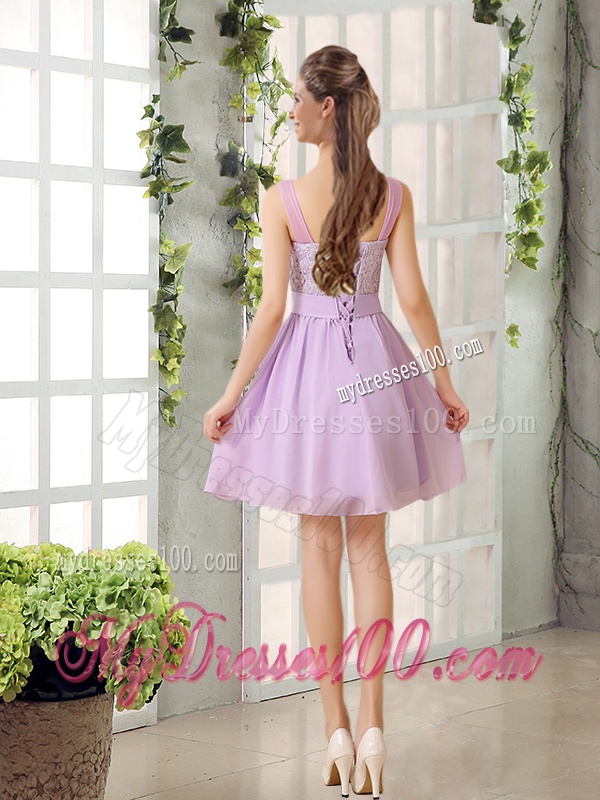 Perfect Ruching Lilac Bridesmaid Dress with Hand Made Flower
