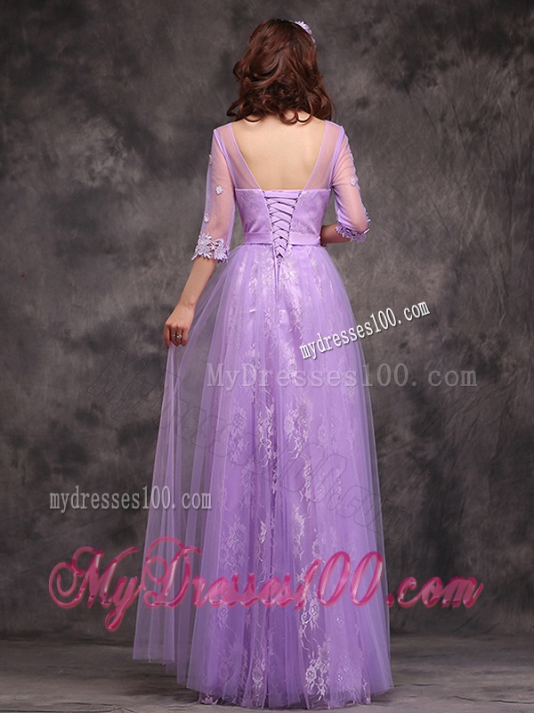 Popular Half Sleeves Lavender Bridesmaid Dress with Appliques and Beading
