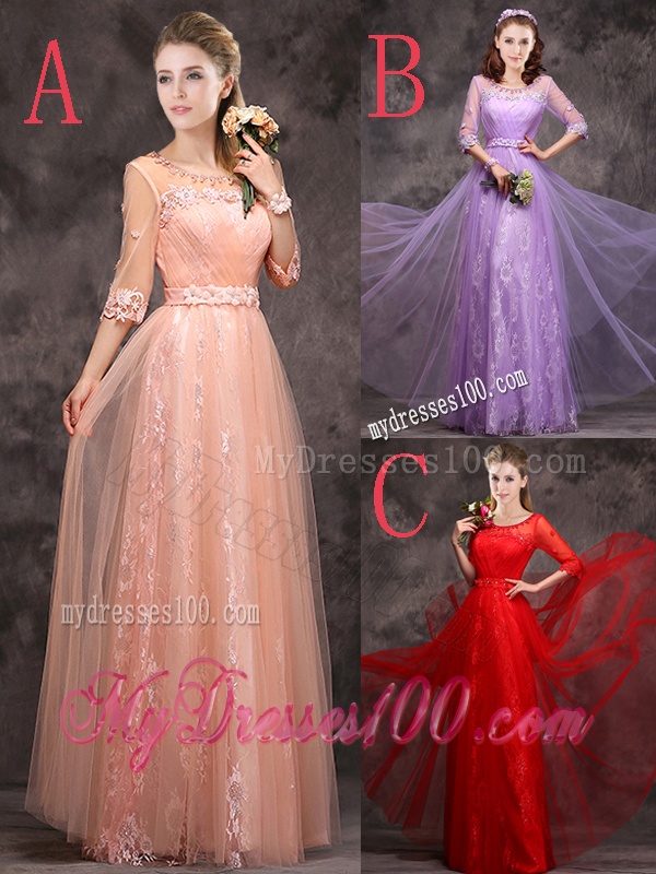 Popular Half Sleeves Lavender Bridesmaid Dress with Appliques and Beading