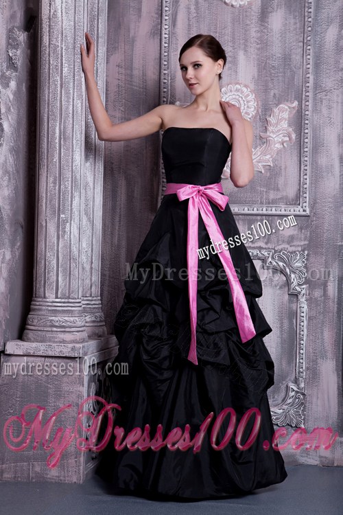 A-line Strapless Black Bridesmaid Dresses Taffeta Sash and Pick-ups