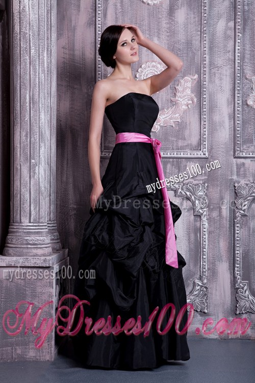 A-line Strapless Black Bridesmaid Dresses Taffeta Sash and Pick-ups