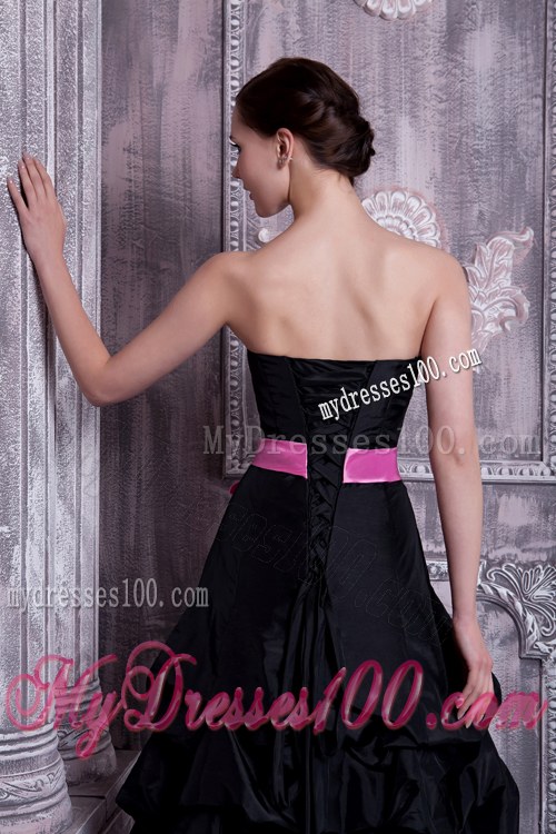A-line Strapless Black Bridesmaid Dresses Taffeta Sash and Pick-ups