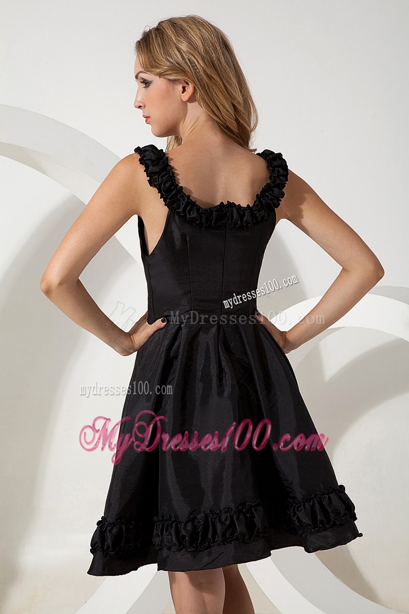 Scoop A-line Black Bridesmaid Dress Mini-length Taffeta Hand Flowers