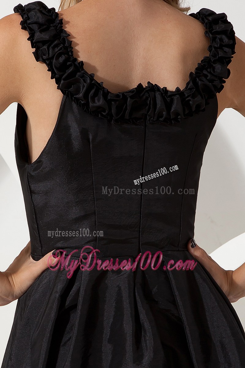 Scoop A-line Black Bridesmaid Dress Mini-length Taffeta Hand Flowers