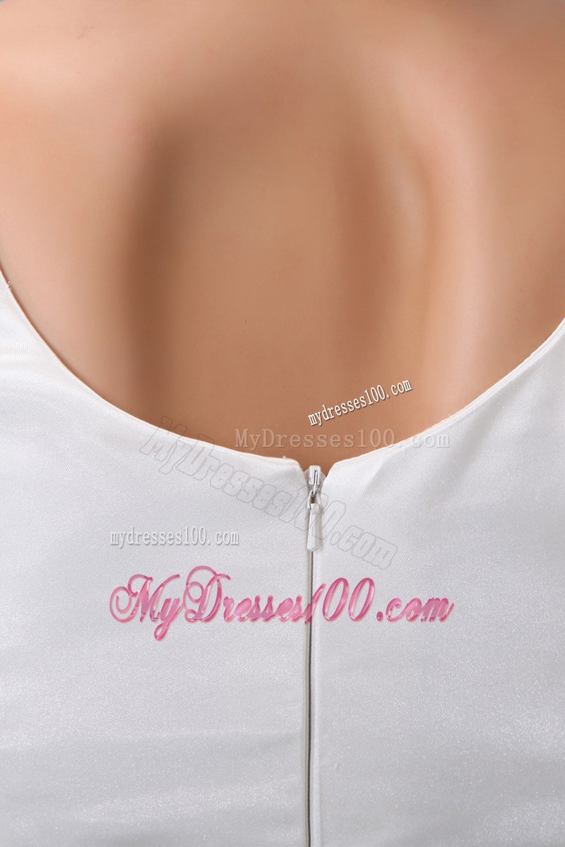 White and Pink A-line Scoop Bridesmaid Dress Mini-length Taffeta