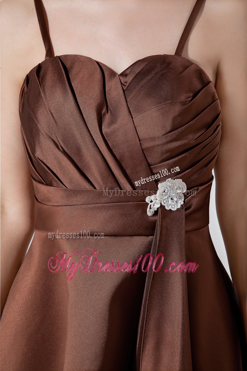 Spaghetti Straps Brown A-line Bridemaid Dress Beading and Ruching