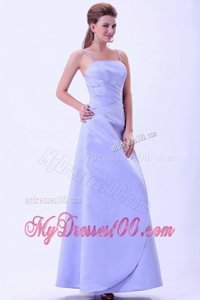 Lilac Spaghetti Straps Bridemaid Dress A-line Satin Floor-length