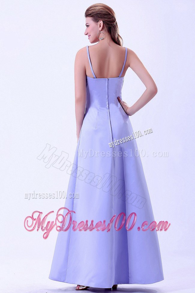 Lilac Spaghetti Straps Bridemaid Dress A-line Satin Floor-length