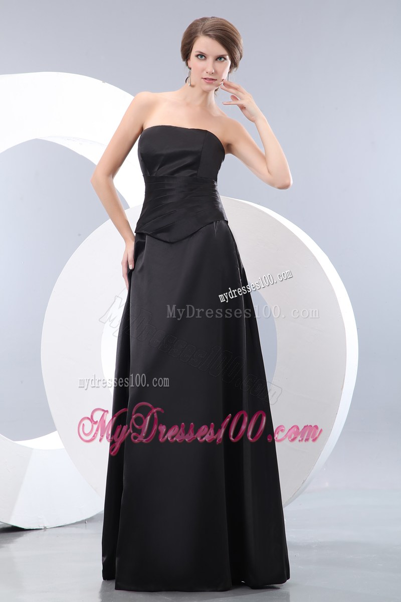 Empire Strapless Black Ruching Bridesmaid Dress Floor-length Taffeta