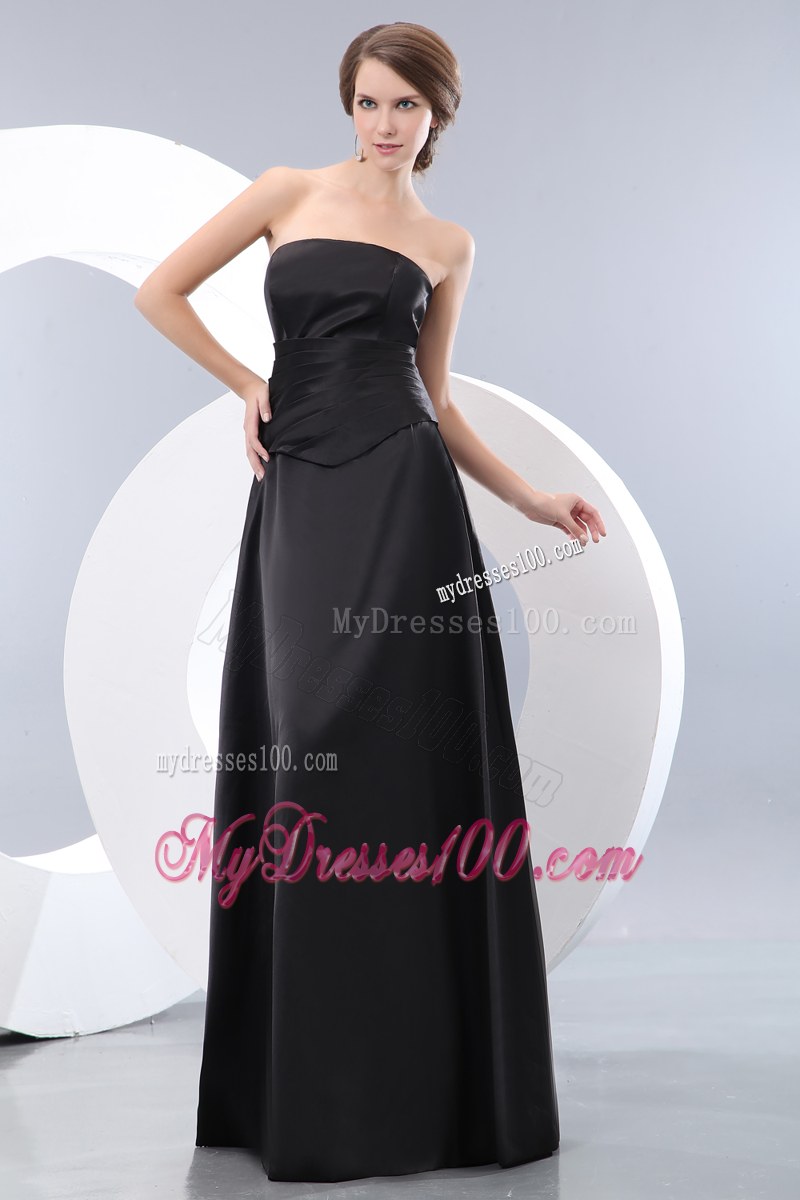 Empire Strapless Black Ruching Bridesmaid Dress Floor-length Taffeta