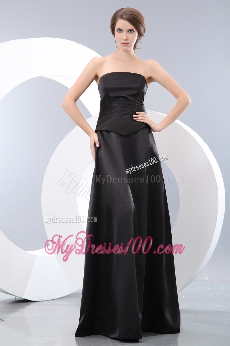 Empire Strapless Black Ruching Bridesmaid Dress Floor-length Taffeta