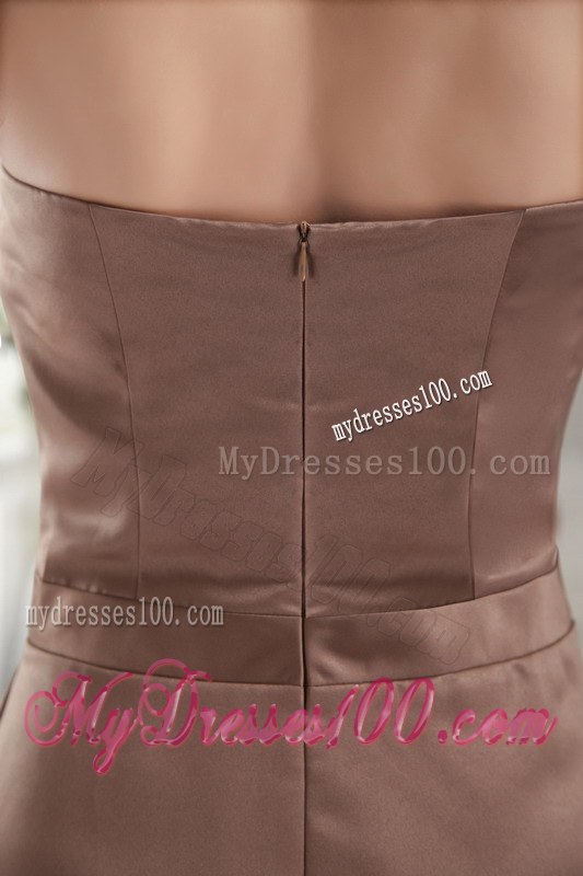 Empire Strapless Brown Bridesmaid Dress Knee-length Satin Bow