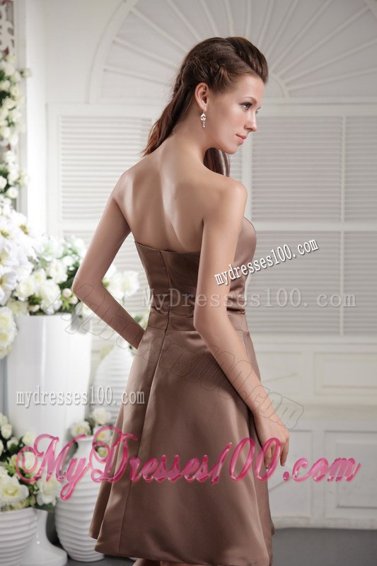 Empire Strapless Brown Bridesmaid Dress Knee-length Satin Bow