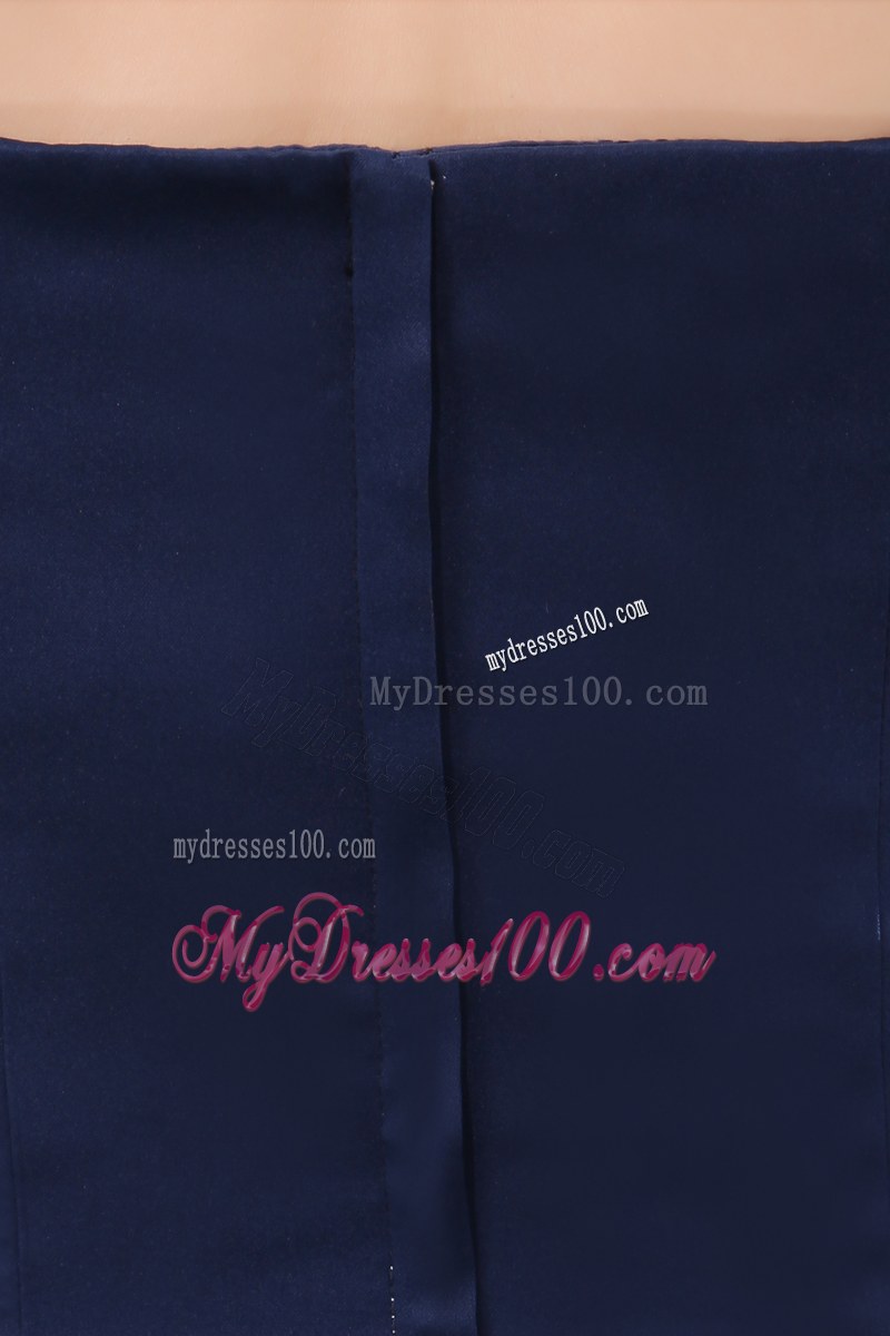 Navy Blue Strapless Ruching Bridesmaid Dress Column Floor-length Satin