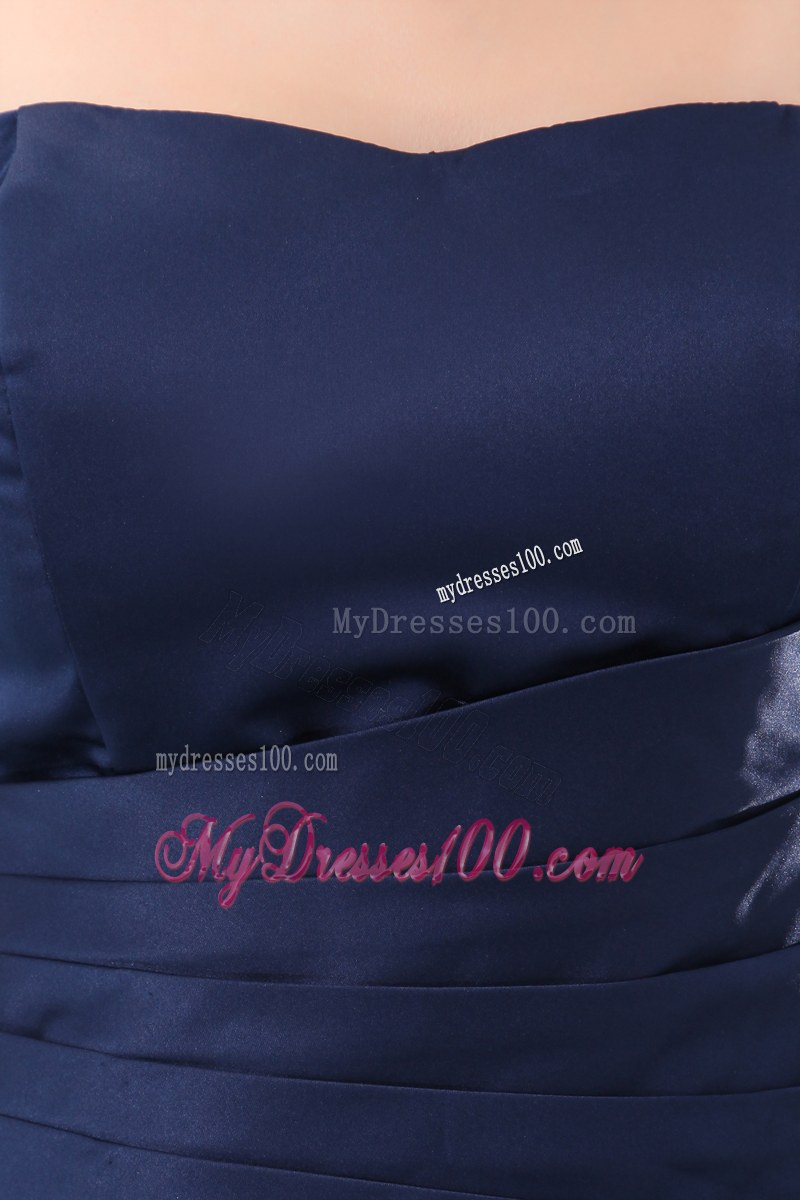 Navy Blue Strapless Ruching Bridesmaid Dress Column Floor-length Satin