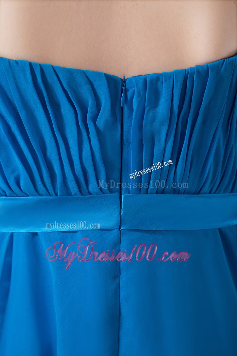 Straps Teal Empire Bridesmaid Dress Knee-length Chiffon Ruching