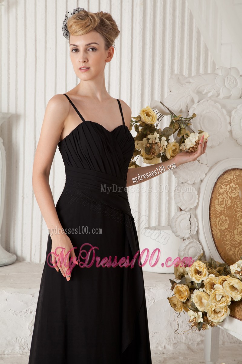 Black Empire Straps Ruching Bridesmaid Dress Floor-length Chiffon