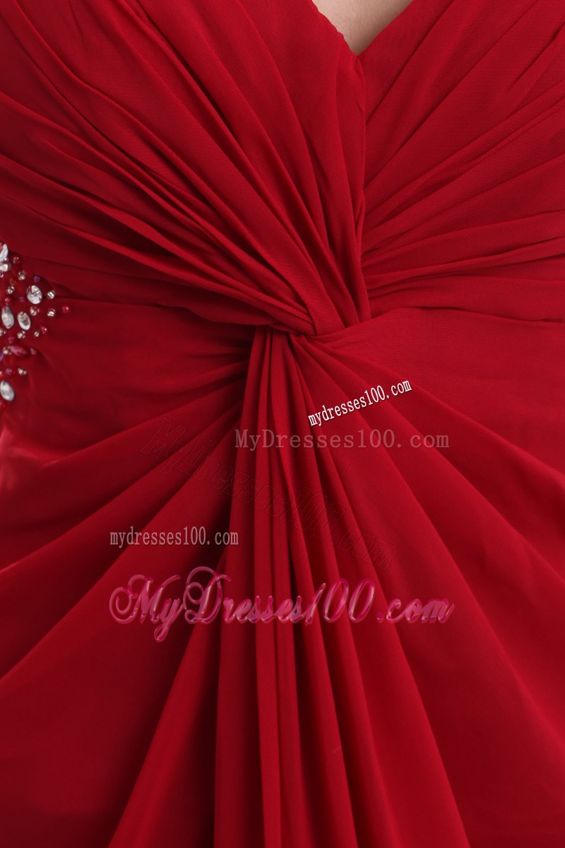 Beading with Ruche Wine Red Empire Straps Bridesmaid Dresses Brush Train