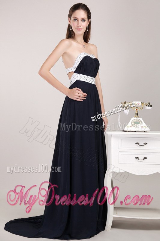 Black Empire Sweetheart Beaded Bridemaid Dress with Brush Train