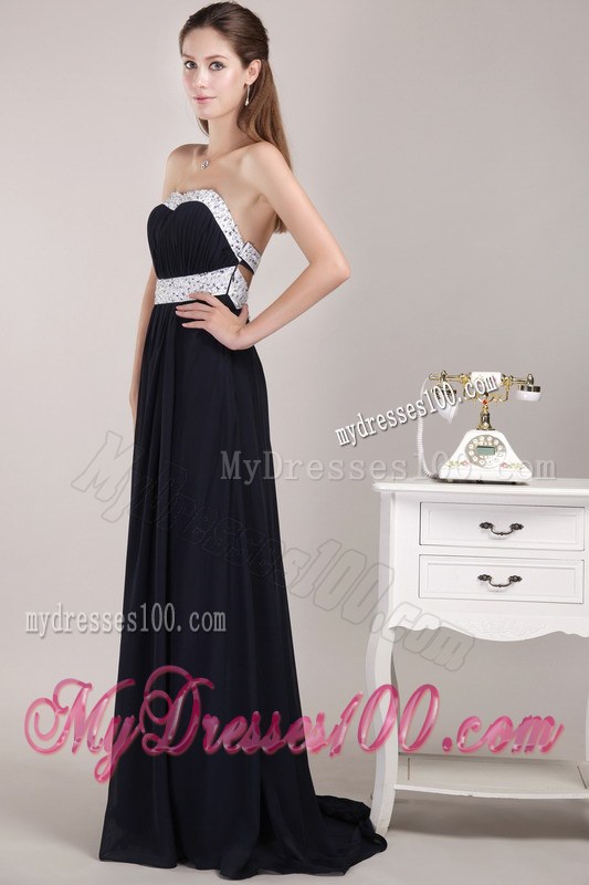 Black Empire Sweetheart Beaded Bridemaid Dress with Brush Train