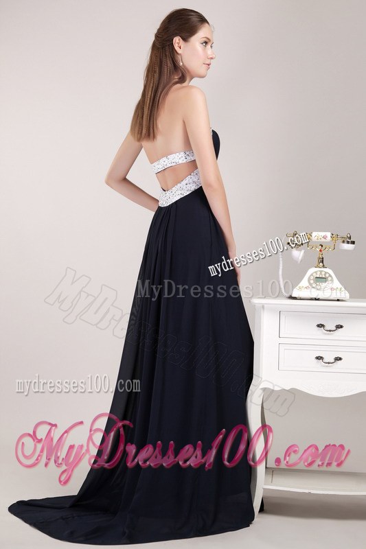 Black Empire Sweetheart Beaded Bridemaid Dress with Brush Train