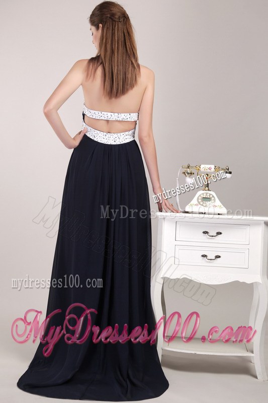 Black Empire Sweetheart Beaded Bridemaid Dress with Brush Train