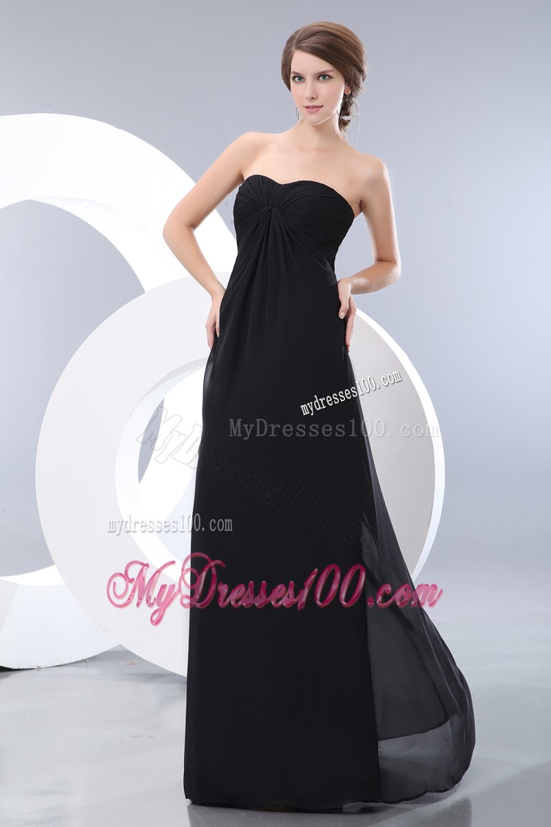 Ruching Black Sweetheart Bridesmaid Dress Empire Floor-length Chiffon