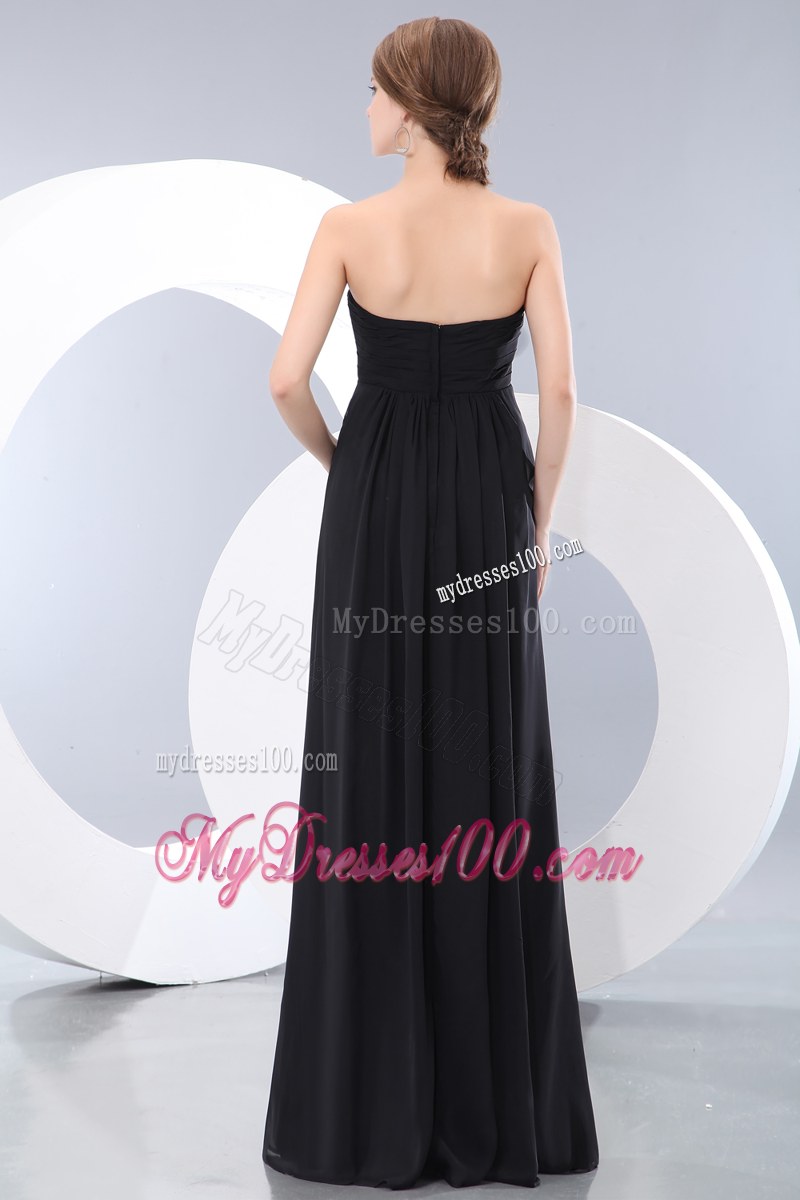 Ruching Black Sweetheart Bridesmaid Dress Empire Floor-length Chiffon