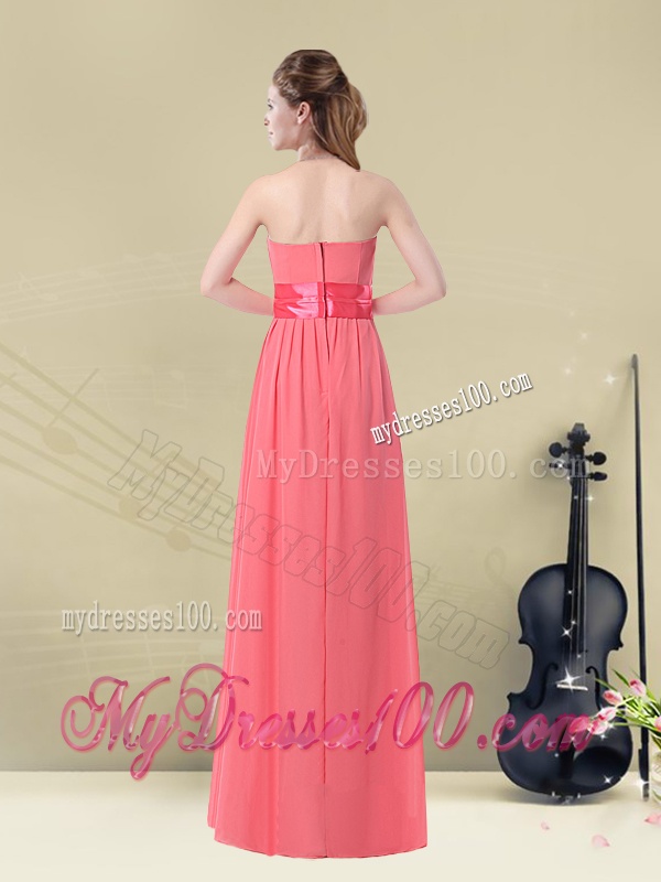 Sweetheart Watermelon Long Bridesmaid Dress with Bow Belt