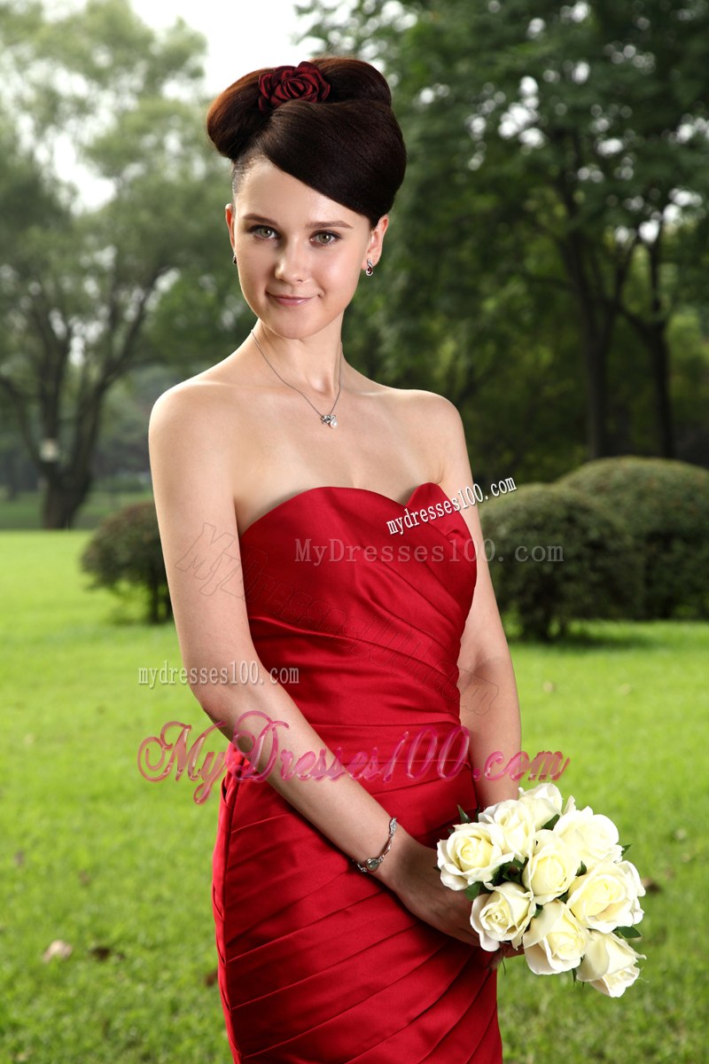Sweetheart Mini-length Taffeta Red with Ruching Bridemaid Dress