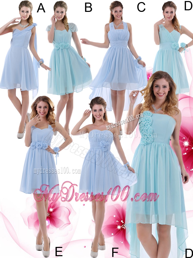 V Neck Chiffon Bridesmaid Dress with Ruching and Hand Made Flowers