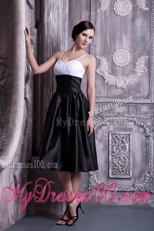 Spaghetti Straps White and Black A-line Knee-length Bridesmaid Dresses