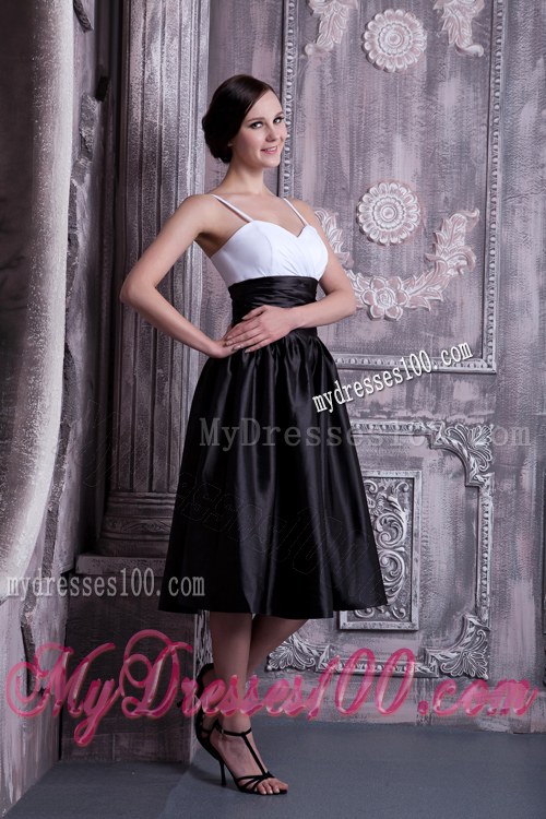 Spaghetti Straps White and Black A-line Knee-length Bridesmaid Dresses