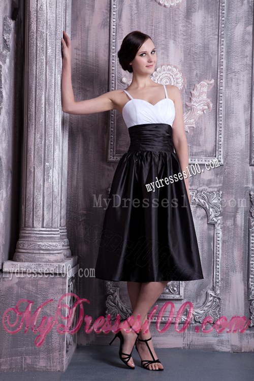 Spaghetti Straps White and Black A-line Knee-length Bridesmaid Dresses