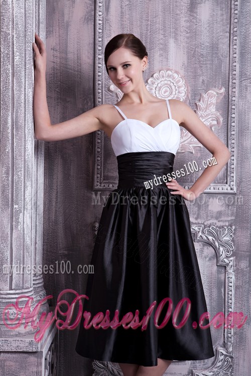 Spaghetti Straps White and Black A-line Knee-length Bridesmaid Dresses