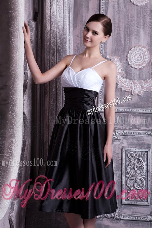 Spaghetti Straps White and Black A-line Knee-length Bridesmaid Dresses