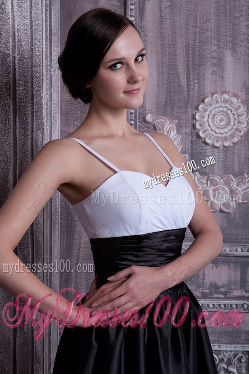 Spaghetti Straps White and Black A-line Knee-length Bridesmaid Dresses