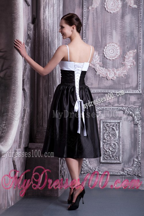 Spaghetti Straps White and Black A-line Knee-length Bridesmaid Dresses