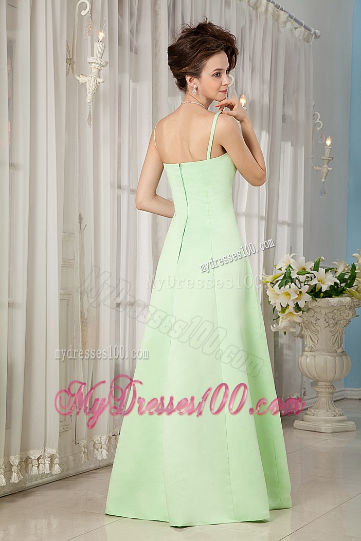 Yellow Green A-line Bridesmaid Dresses Straps Satin Beading Brush Train