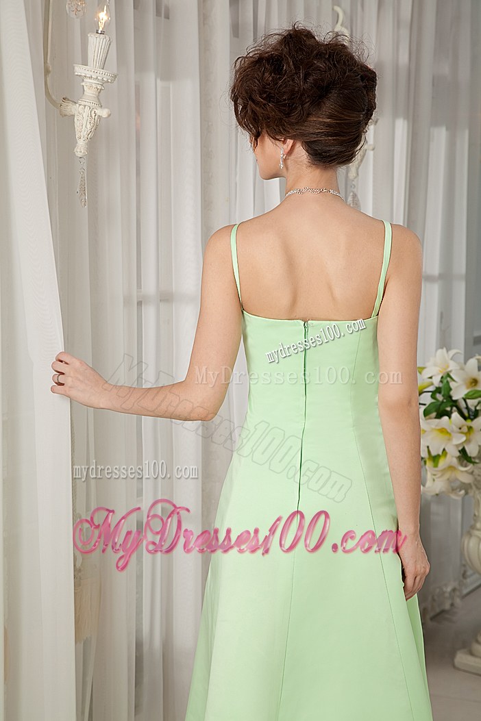 Yellow Green A-line Bridesmaid Dresses Straps Satin Beading Brush Train