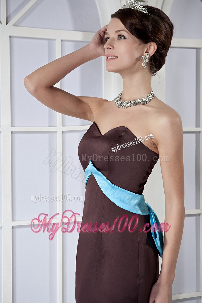 Sweetheart Mini-length Brown Column Bow Bridesmaid Dresses Satin