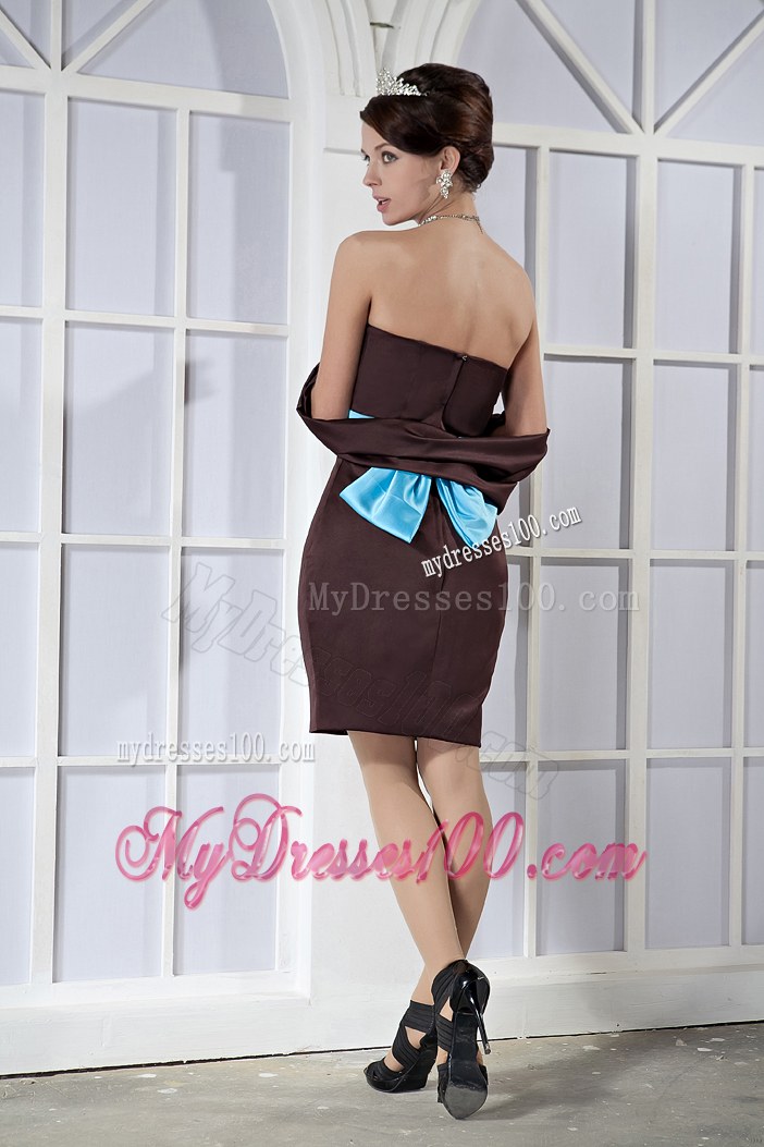 Sweetheart Mini-length Brown Column Bow Bridesmaid Dresses Satin