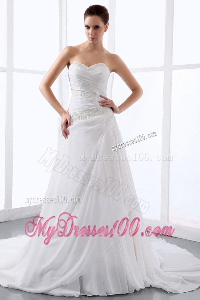 Strapless Princess Sweetheart Bridal Wedding Dress with Appliques and Ruche