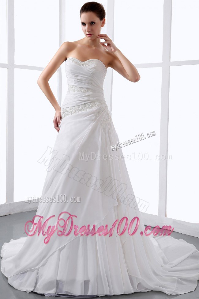 Strapless Princess Sweetheart Bridal Wedding Dress with Appliques and Ruche