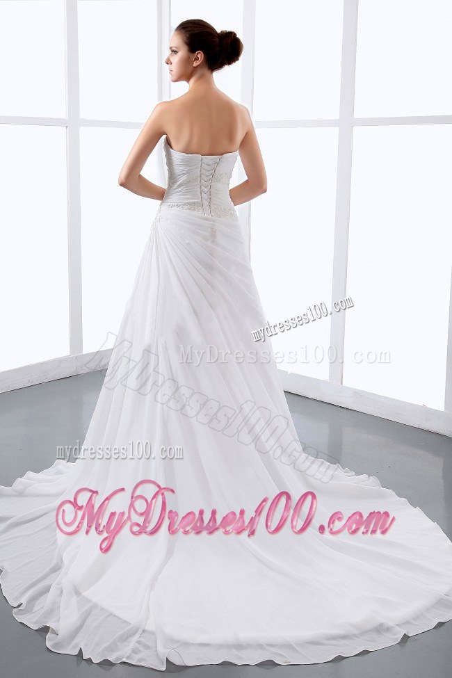 Strapless Princess Sweetheart Bridal Wedding Dress with Appliques and Ruche