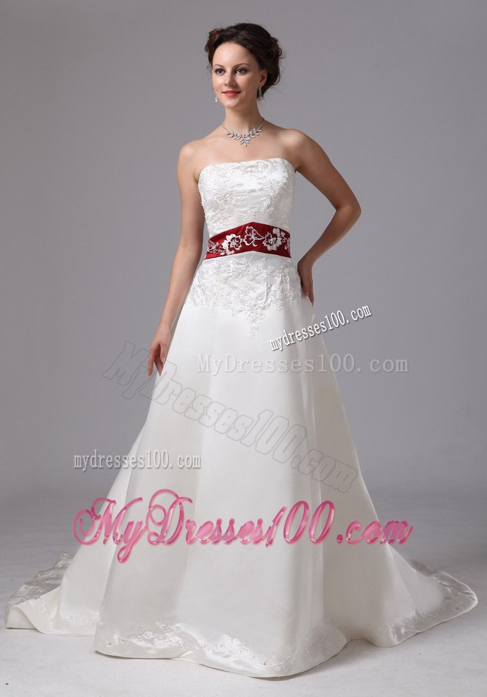 Classic White and Wine Red Dresses for Wedding with Chapel Train